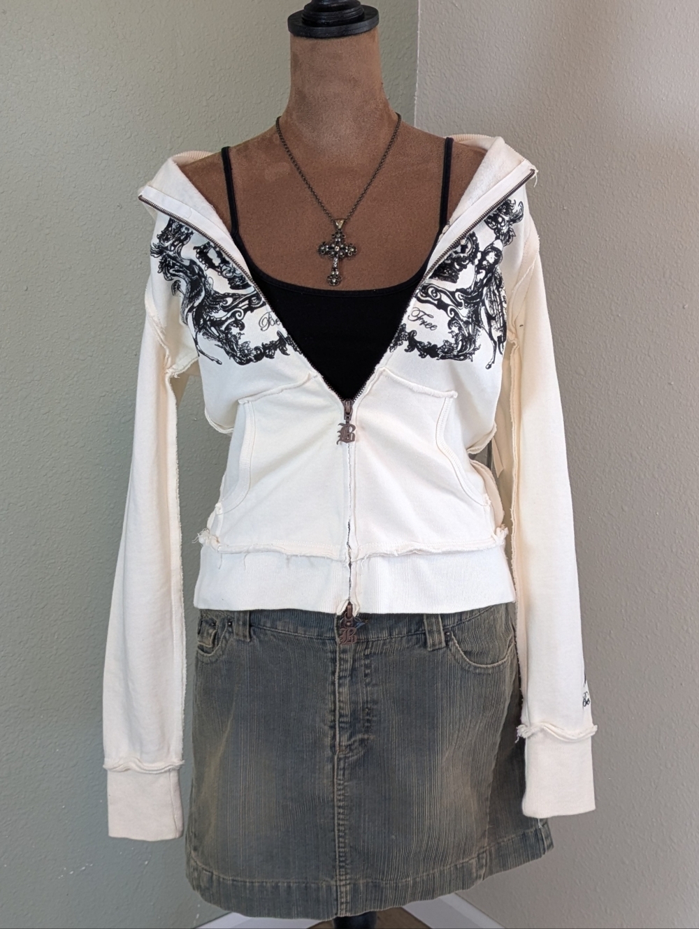 NWT Y2K Billabong Double Zipper Hoodie With Crown And Butterfly Detailing